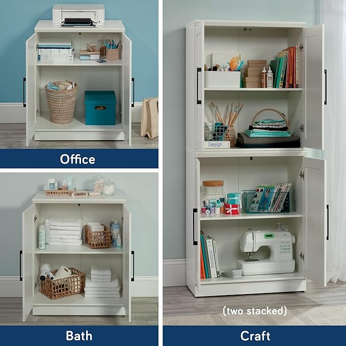 Sauder HomePlus Small Kitchen Pantry Storage Cabinet with Adjustable Shelves, Laundry Bathroom Storage Cabinet, Soft White Finish
