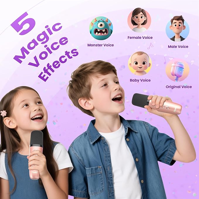 Mini Karaoke Machine for Kids Adults, Portable Bluetooth Speaker with 2 Wireless Karaoke Microphones,2025 TOP Birthday Gifts Toys for Girls 3, 4, 5, 6, 7, 8+Years Old Toddler Karaoke Player