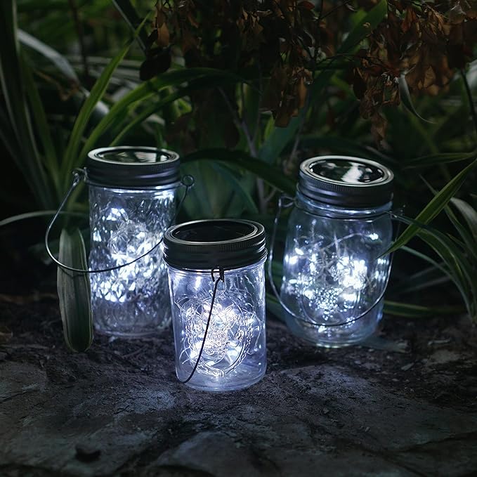Decorman Solar Mason Jar Lid Lights, 6 Pack 10 LED Waterproof String Fairy Star Firefly Jar Lids Lights for Patio Garden Yard Lawn Party Wedding Christmas Decoration(Jars & Hangers Not Included)