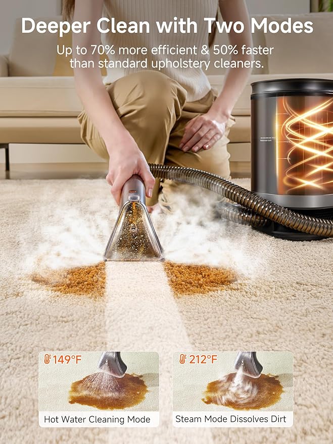 uwant Carpet Cleaner Machine with Steam& Hot Water System, 18Kpa Powerful Suction Portable Carpet Cleaner with Exclusive Tools 2in1 Upholstery Cleaner Steam Machine