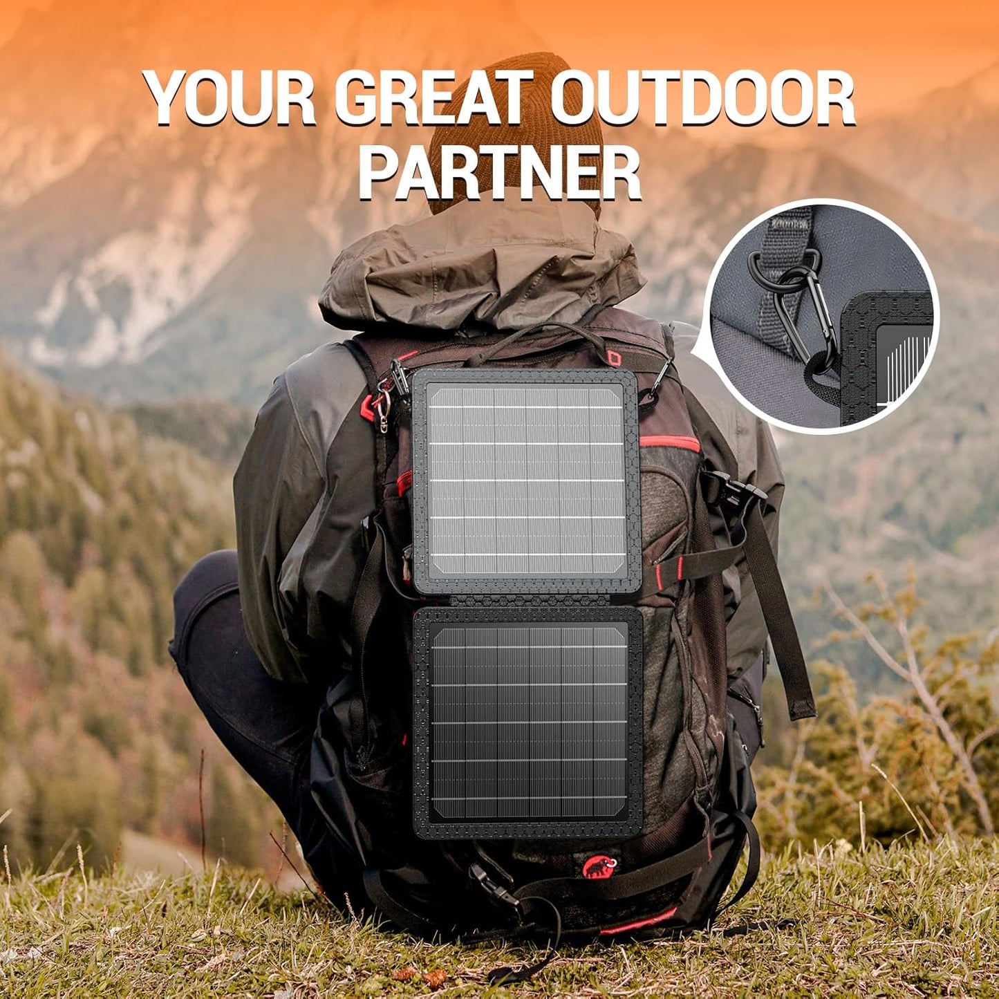 GOODaaa 10W Portable Solar Charger, Dual USB Outputs, Foldable Size, 24% High Conversion Efficiency, Waterproof &