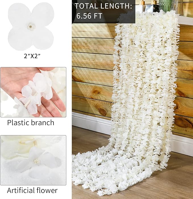 24 PCS Artificial Wisteria Hanging Flowers 6.56 Ft/pcs Fake Wisteria Vine Kit Hanging Flower for House Outdoor Garden Ceremony Outside Wedding Arch Floral Decor (White)