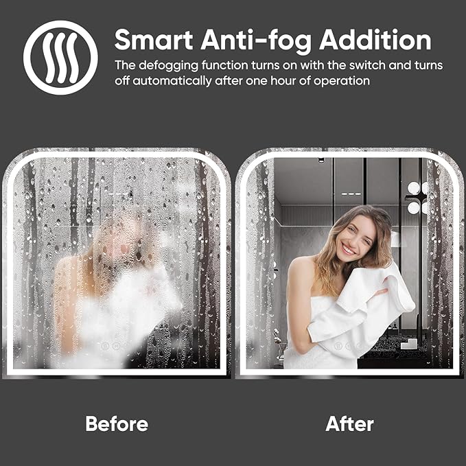 LED Bathroom Mirror, 36"x 36" LED Mirror with Lights for Bathroom, Lighted Vanity Mirrors for Wall, Anti-Fog, Dimmable, Tempered Glass, Memory Function, 3 Colors, Safe Use (White)