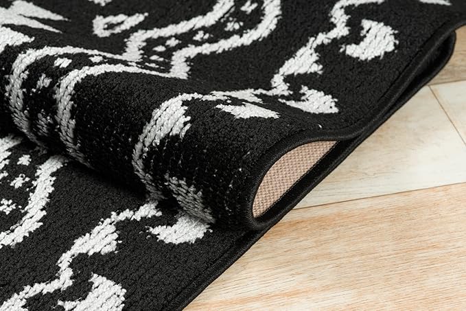 Custom Length Cut to Size Tribal Ethnic Southwestern Inspired Hallway Runner Rug, Non Slip Rubber Backed, 31 inch Wide X Customized Length, Aztec Black, 31 inch X 6 feet