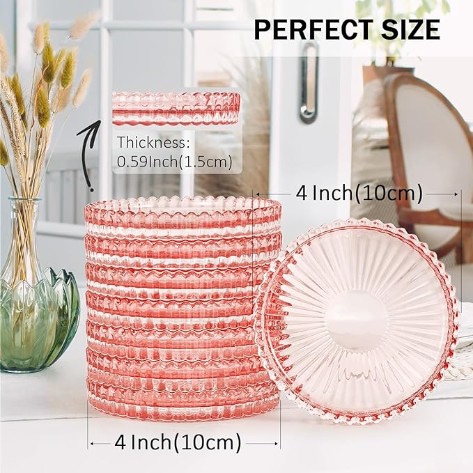 Glass Candle Holders, GOH DODD Set of 8 Crystal Pillar Plates Modern Coasters for Drinks, Centerpiece, Home Decor, Kitchen, Living Room, Patio, Wedding, Halloween, Christmas, Party, Clear Brown