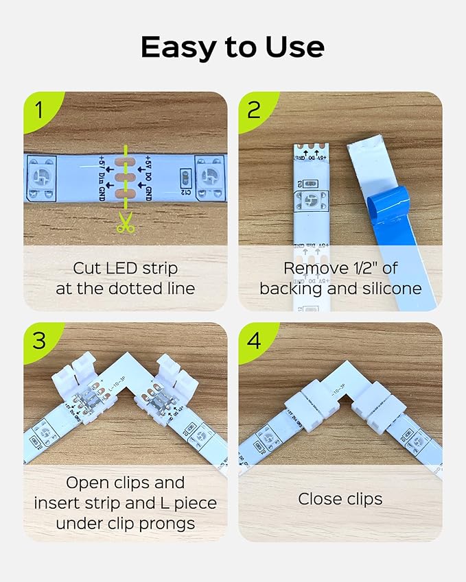 JACKYLED 8mm 3-Pin LED Connectors for LED Strip Lights, Total 22Pcs Corner Connectors Kit for Unwired Gapless Solderless Adapter Extension - 8mm 3pin 10 Pack