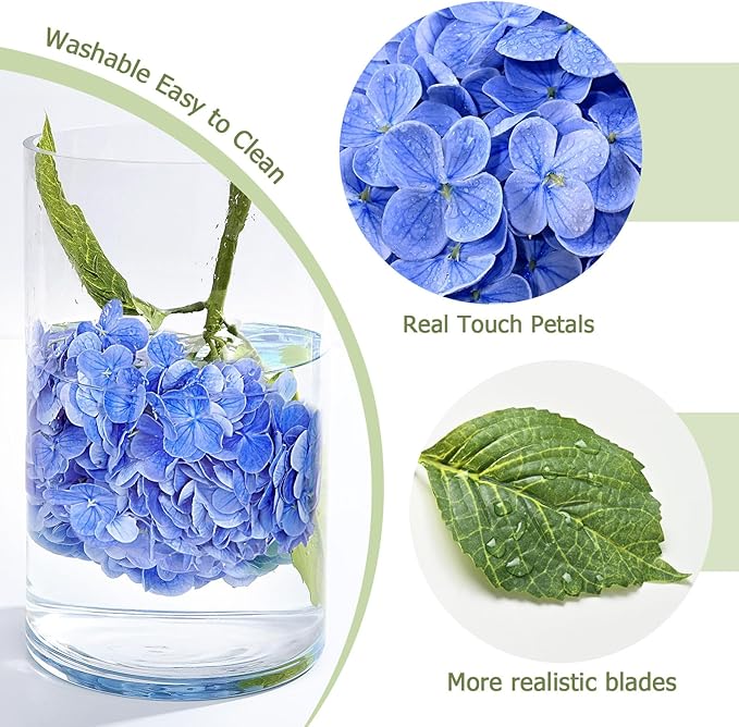 Waipfaru 21" Real Touch Dark Blue Hydrangea Artificial Flowers with Long Stem & Leaves, Full Latex Faux Hydrangea Flowers for Home Decor Party Floral Arrangements Wedding Bouquets Centerpieces, 4Pcs