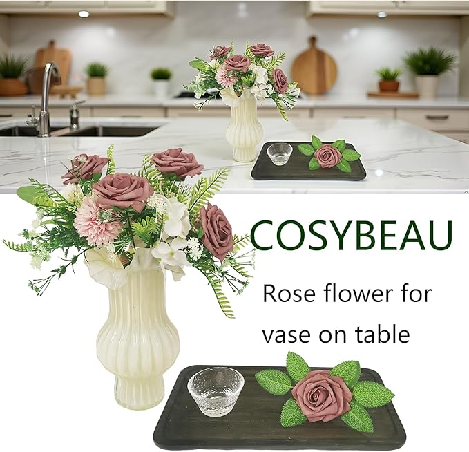Artificial Rose Flowers 25pcs, Brown Foam Fake Rose Faux Flower for Wedding Bouquets Bridal Shower Centerpieces Floral Arrangements Home Decorations Party Backdrops Table