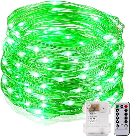 String Lights,LED Copper Wire Lights, Each Set 33ft/10M 100LEDs and 2 Remote Control.AA Battery Powered,Decor Rope Lights for Holiday,Wedding, Parties.(Green)
