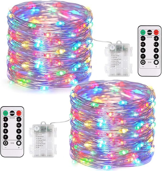 JMEXSUSS 2 Pack Multicolor Fairy Lights Battery Operated, Total 400 LED 132ft Multicolor String Lights with Remote, 8 Modes Christmas Fairy Lights for Bedroom Patio Garden Deck Christmas Decorations