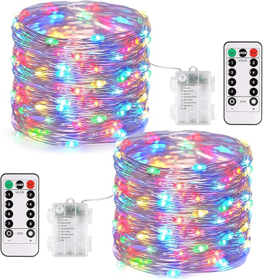 JMEXSUSS 2 Pack Multicolor Fairy Lights Battery Operated, Total 400 LED 132ft Multicolor String Lights with Remote, 8 Modes Christmas Fairy Lights for Bedroom Patio Garden Deck Christmas Decorations