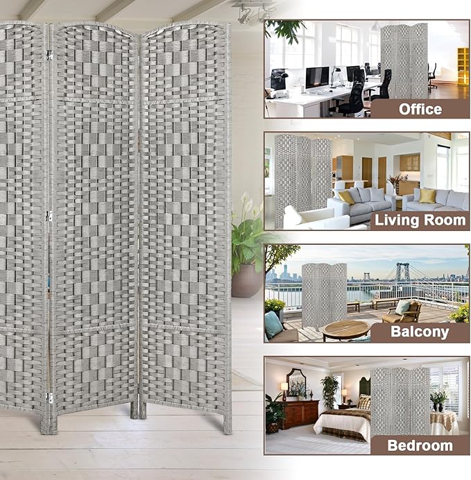 Rose Home Fashion 6 ft Tall Room Divider, Room Dividers and Folding Privacy Screens, 15.7in Privacy Screen 3 Panel Partition Temporary Wall Separation for Private, Stone Grey