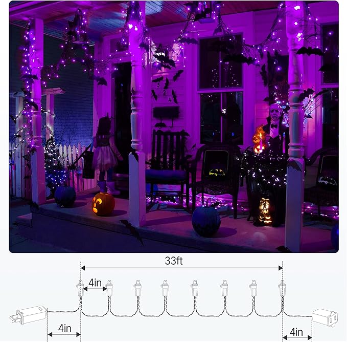 Brizled Purple Christmas Lights, 33ft 100 LED 5mm Wide Angle Gentle Twinkle Christmas Lights, 120V UL Certified Connectable Purple String Light Outdoor Xmas Tree Light for Xmas Halloween Tree Home