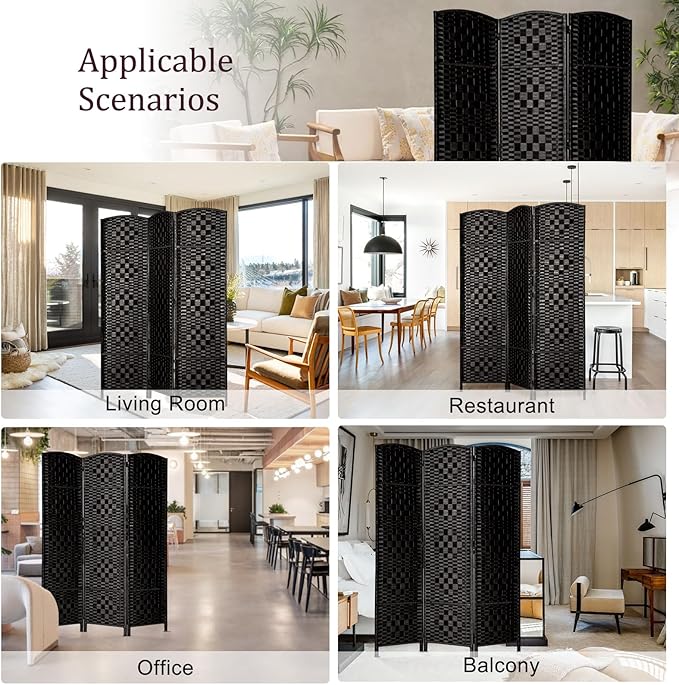 Rose Home Fashion 6 ft Tall Room Divider, Room Dividers and Folding Privacy Screens, 15.7in Privacy Screen 3 Panel Partition Temporary Wall Separation for Private, Black