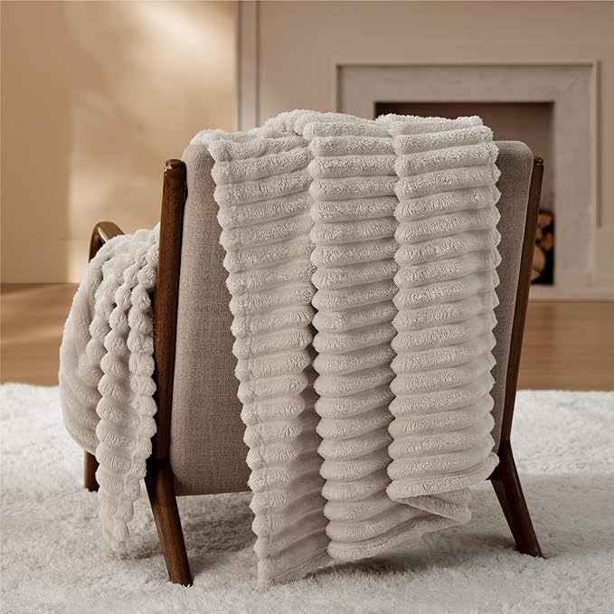 Bedsure GentleSoft Beige Throw Blanket for Couch - Cozy Soft Blankets for Women, Cute Small Fleece Throws for Girls, Linen, 50x60 Inches