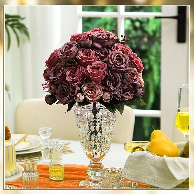 Geosar 16 Bundles Artificial Peonies Flowers Fake Silk Peony Bouquet Faux Peonies Flowers Bulk for Decoration Vase Floral Arrangements Wedding Party Table (Plum Purple)