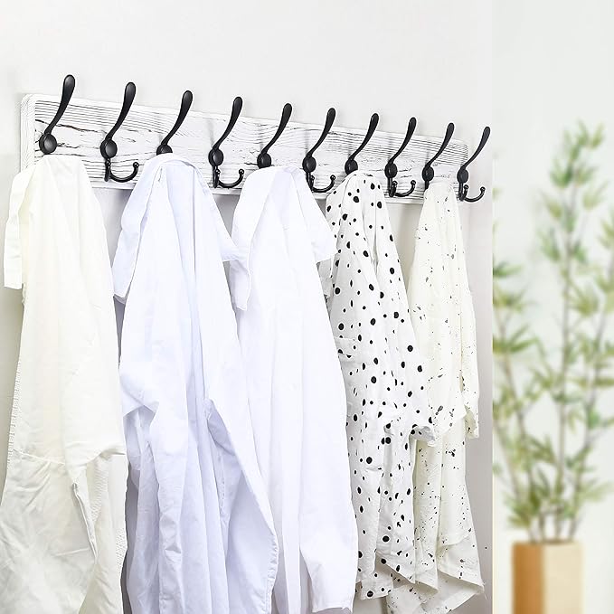WEBI Coat Rack Wall Mount,38 9/16" Long,10 Hooks,Large Coat Hooks Wall Mounted,Coat Hanger Wall,Wood Hook Rack Rail,Triple Hooks for Hanging Coats,Clothes,Jacket,Black/White