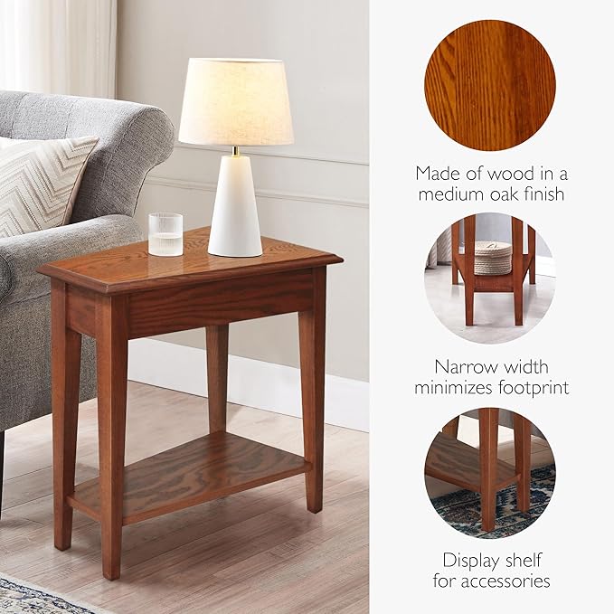 Leick Home 9035-MED Recliner Wedge Table with Shelf, Medium oak, 24 in x 15 in x 24 in
