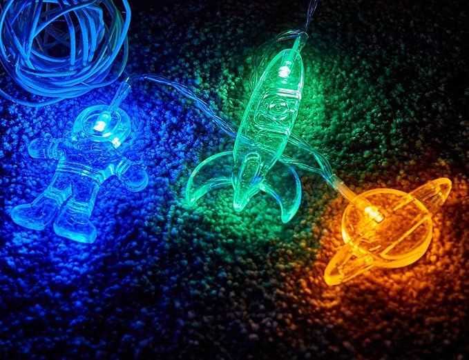 AceList 10 LED Children's Room LED String Light Astronaut Spaceship Rocket Pendants Holiday Party Lights Wall Window Nursery or Kids Room Decor Wedding Around The Garden Patio Christmas (Multicolour)