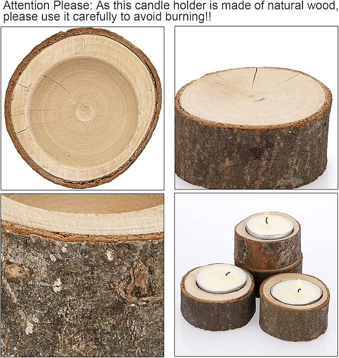 OwnMy Set of 24 Wooden Tea Light Candle Holders Votive Candle Holders, Rustic Wooden Pillar Candle Stands Vintage Wooden Tealight Holders Set Candle Centerpieces for Dining Table Wedding Party, 1" H
