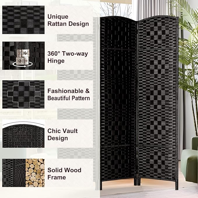 Rose Home Fashion 6 ft Tall Room Divider, Room Dividers and Folding Privacy Screens, 15.7in Privacy Screen 3 Panel Partition Temporary Wall Separation for Private, Black