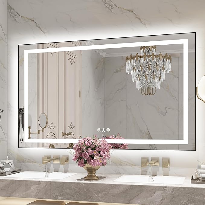 60"x 36" LED Bathroom Mirror with Black Frame, Bathroom Mirror with Lights Front and Backlit, Lighted Mirror Stepless Dimmable, Anti-Fog, Memory, LED Vanity Mirror with Lights 3 Colors