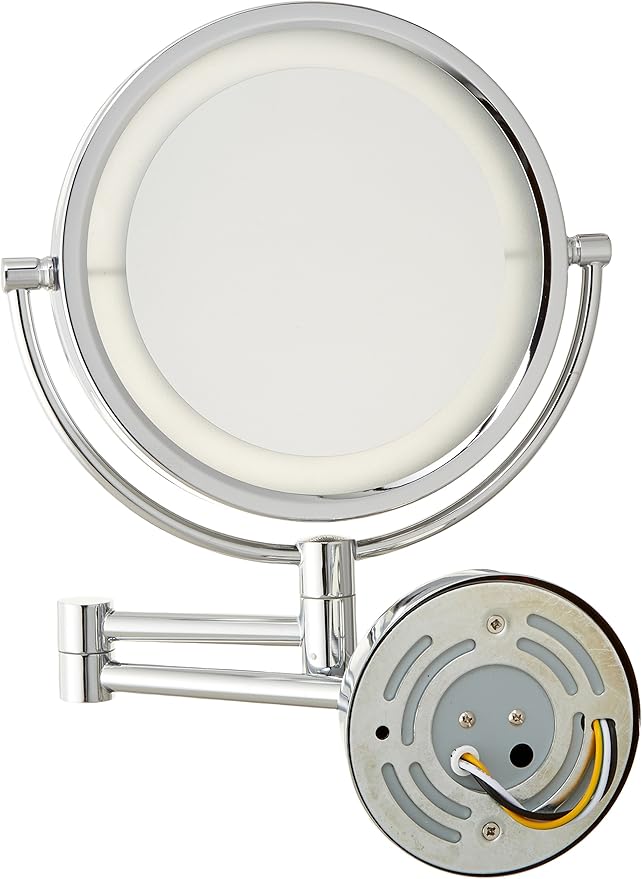 JERDON Wall-Mounted Makeup Mirror with Lights - Direct-Wired Lighted Makeup Mirror with 8X Magnification & Chrome Finish - Model HL88CLD