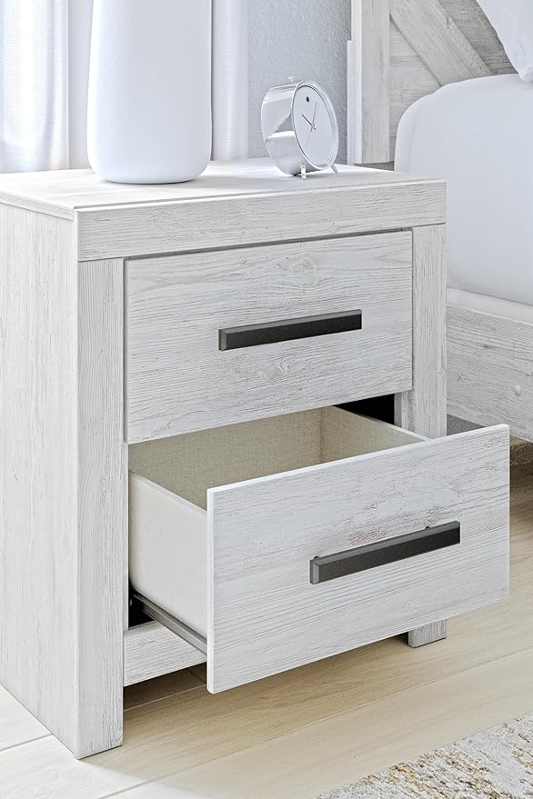 Signature Design by Ashley Cayboni Vintage 2 Drawer Nightstand with Safety Stop for Bedroom, 24.37" Tall, White