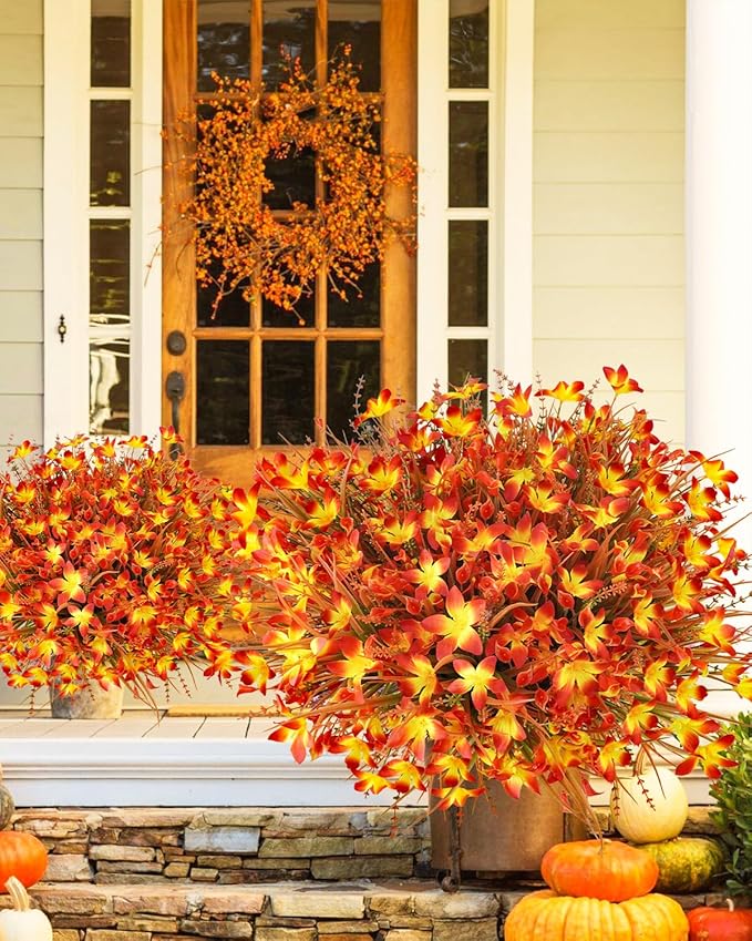 Uieke 72PCS Artificial Mums for Outdoors Fake Fall Outdoor Lavender Flowers Orange Calla Lilly and Autumn Daisy Mums Flowers No Fade for Outside Window Box Porch Planters Garden Thanksgiving Decor