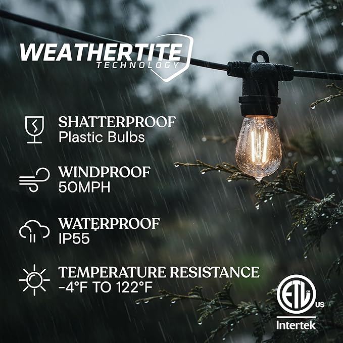 Brightech Ambience Pro 105Ft LED String Lights - 1W Commercial Grade Patio Lighting Outdoor Waterproof - Heavy Duty Dimmable Vintage Edison Porch Lights for Outside, Backyard - 34 Bulbs, Soft White