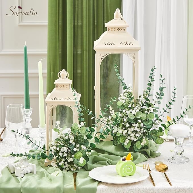 Serwalin 100 Pcs Mixed Artificial Eucalyptus Stems,Babys Breath Artificial Flowers Bulk with Faux Eucalyptus Leaves Greenery Stems for Wedding DIY Bouquets Floral Arrangement Home Decor