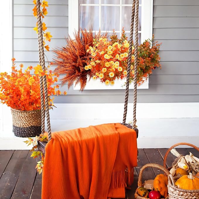 Ceenna 16 Bundles Fall Artificial Flowers for Outdoors Decorations Floral Picks Stem Fake Mums Eucalyptus Maple Leaves Berry for Garden Autumn Thanksgiving Arrangement (15 Inch,Eucalyptus)