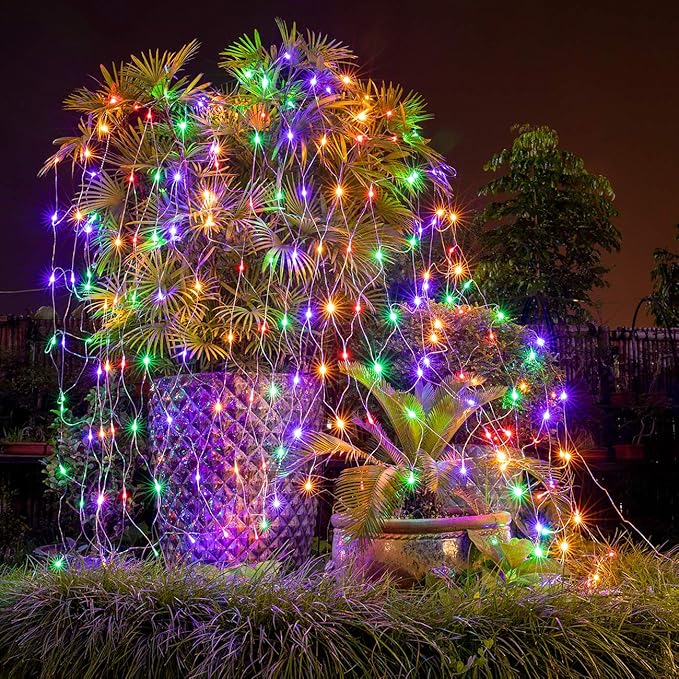 AWQ 200 LED 9.8ft x 6.6ft String Net Mesh Lights 8 Modes for Christmas Wedding Party Home Garden Lawn Bushes Indoor Outdoor Decor (Multicolor)
