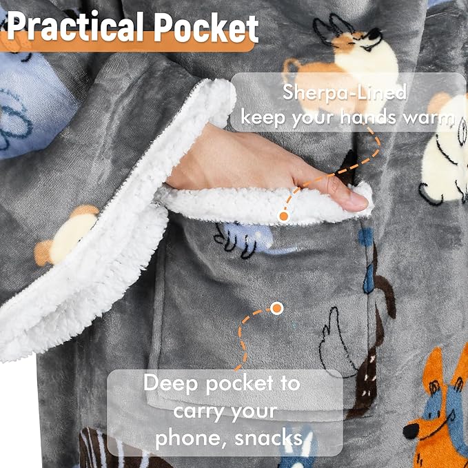 Catalonia Sherpa Wearable Blanket with Sleeves & Foot Pockets for Adult Women Men, Comfy Snuggly Wrap Sleeved Throw Blanket Robe, Gift Idea