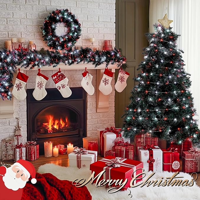 JMEXSUSS 4 Pack 50 LED Fairy Lights Battery Operated, 16.1ft Waterproof Red & White Twinkle Christmas Lights for Gifts Party Wedding Indoor Outdoor Decorations
