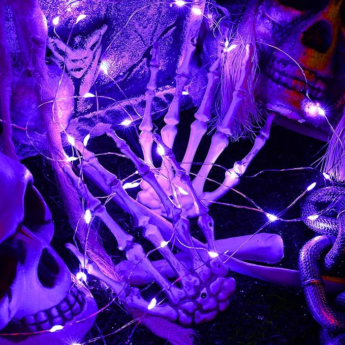 BrizLabs Purple Halloween Lights, 19.47ft 60 LED Purple Fairy Lights, 2 Modes Battery Halloween String Light, Indoor Silver Wire Battery Twinkle Light for Christmas Party Carnival Home Wedding Decor