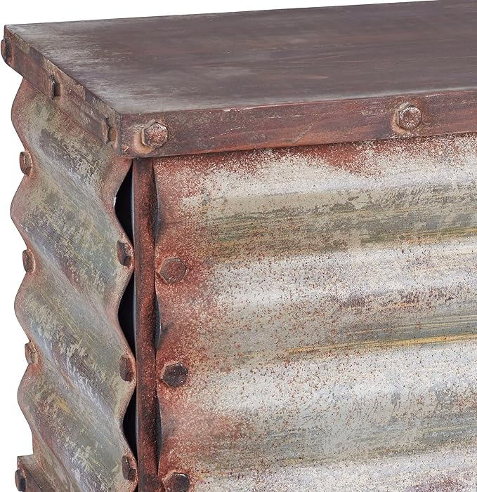 Household Essentials Decorative Trunk, Rustic, Large, Wood Frame and Metal Siding, Spacious and Handmade, Fully Opening Lid, Black Interior, Driftwood and Silver