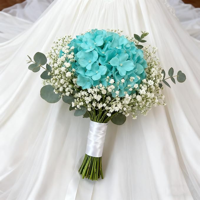 100PCS Artificial Hydrangea Flowers, Fake Flowers Silk Hydrangea Full Flowers Heads with Stems for Wedding Home Party Shop Baby Shower Decor