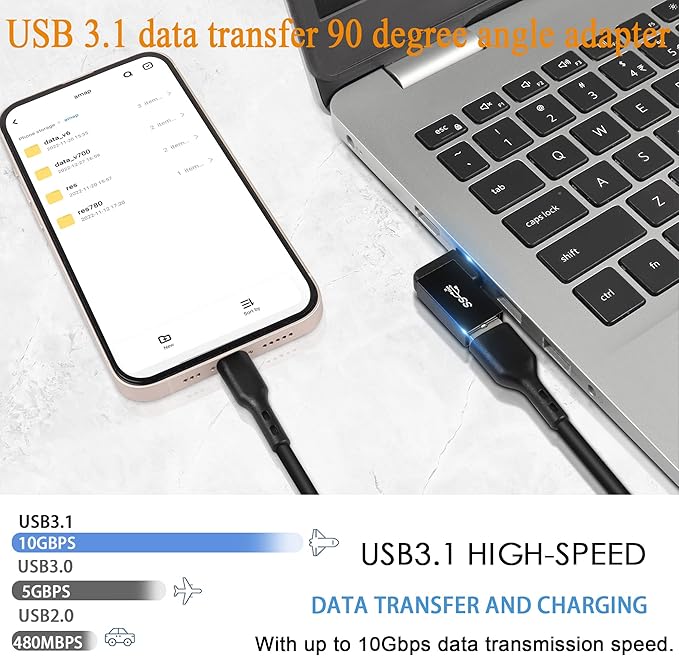 QIANRENON USB 3.1 90°Angle Adapter 10Gbps USB 3.1 Male to Female Left Angle L-Shaped Connector USB A 3.1 Data Transfer Converter Coupler, 2PCS(Left Angle Side Bend)