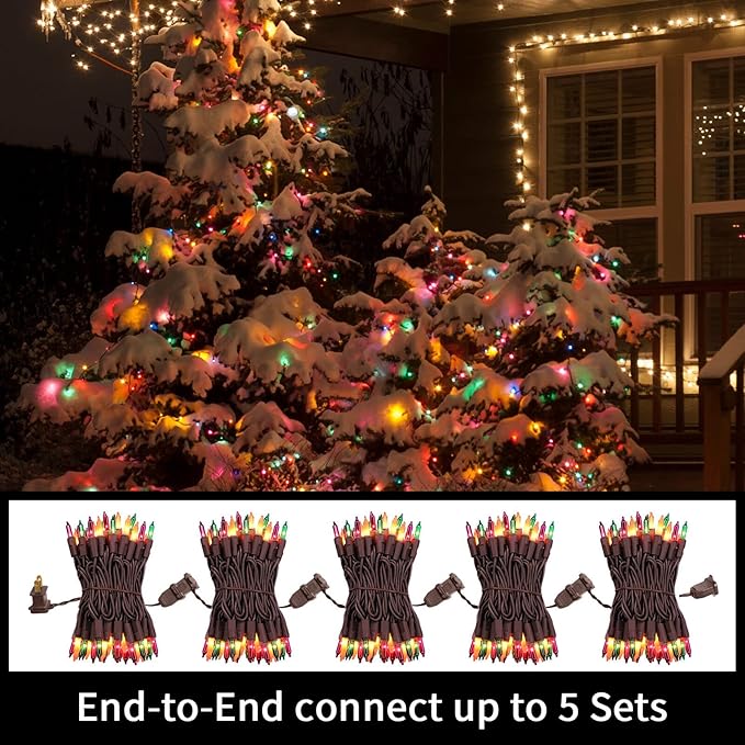 LAMPHOME Super-Bright Extendable Orange Purple and Green halloween Lights Decoration 100Lights 19.6ft UL Certified Mini Bulb String Lights Set for Outdoor Halloween Christmas Tree Garden Holiday Decor
