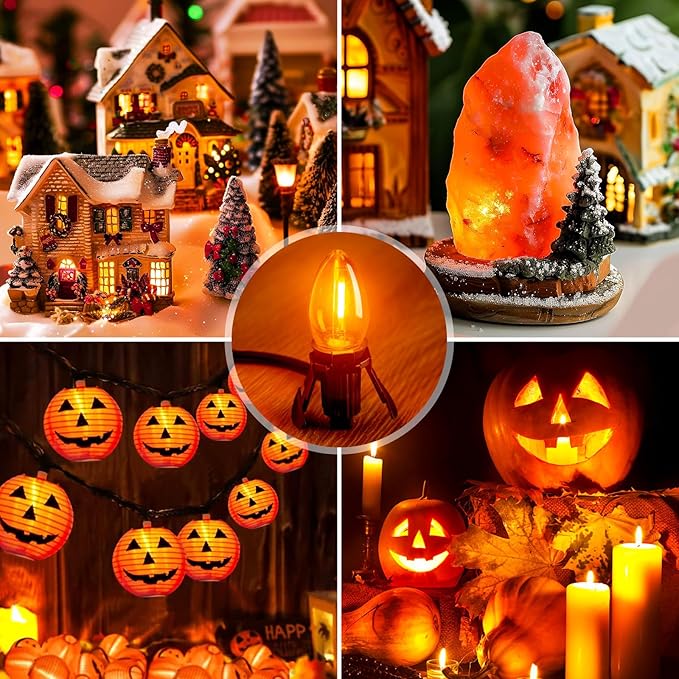 Accessory Cord with One LED Light Bulb - 6ft Cord with On/Off Switch for Halloween Pumpkin, DIY Craft Projects, Paper Lantern Halloween Decoration, Village House, Holiday Ceramic Trees, 2 Pack, Orange