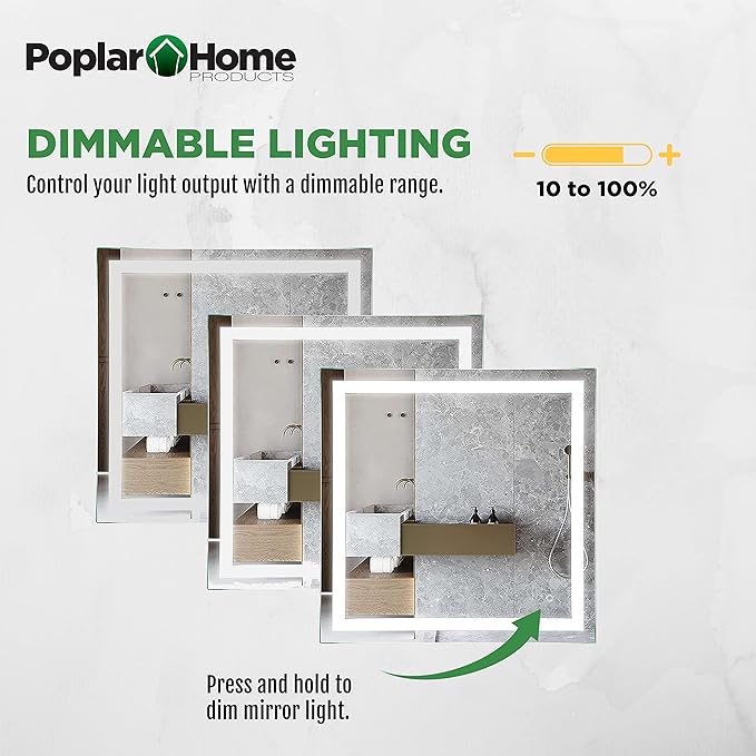 LED Vanity Bathroom Mirror 36 x 36 in. Wall Mounted, Dimmable, Lighted, Anti-Fog Mirror – Modern, Frameless Design