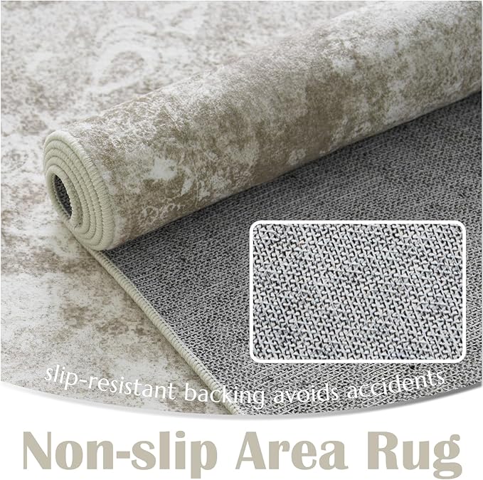 jinchan Vintage Floral Runner Rug 2x5 - Machine Washable Distressed Design Non-Slip Low-Pile Soft Thin Carpet for Hallway Kitchen Farmhouse Bedroom Entryway Laundry Room (2x5ft,Brown)