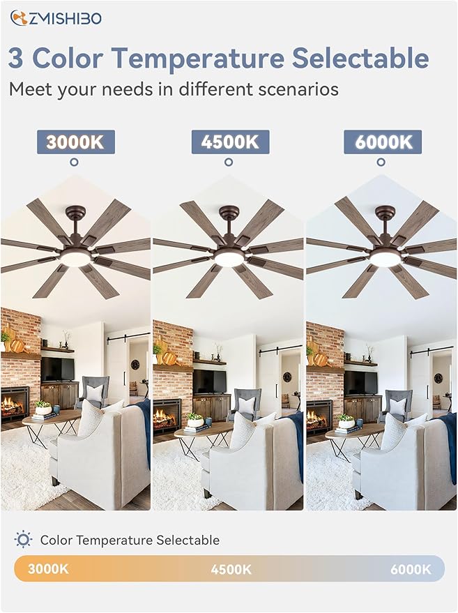 ZMISHIBO 62 inch Oil Bronze Farmhouse Ceiling Fan with Light and Remote, Indoor/Outdoor Rustic Brown Ceiling Fan for Living Room Patio, 6 Speed Reversible Quiet DC Motor, 3 CCT, Dual Finish 8 Blades
