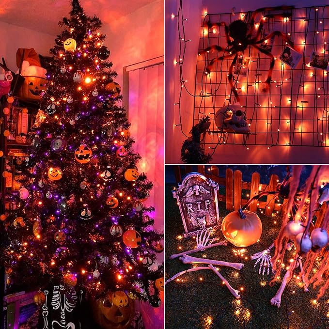 ODEETRONIC Orange Halloween Lights, 98.42ft 300 LED Orange Lights, 8 Mode Halloween Light String Connectable, Plug in Twinkle Fairy Light Waterproof for Indoor Outdoor Holiday Party Home Tree Decor