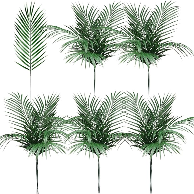 Yunsailing 60 Pieces 25" Artificial Palm Leaves Faux Tropical Palm Fronds Large Fake Greenery Plants Leaf Branches for Wedding, Palm Sunday, Flower Arrangement, Hawaiian Jungle Safari Party
