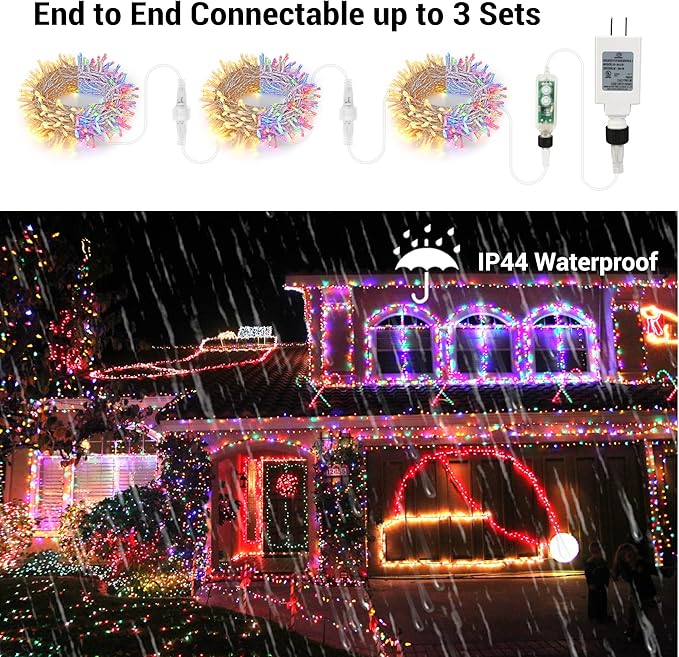Brizled Color Changing Christmas Lights, 300 LED Christmas String Lights Connectable, 115ft 11 Modes Tree Lights Warm White & Multicolor Clear Wire Xmas Lights Remote for Xmas Party Home
