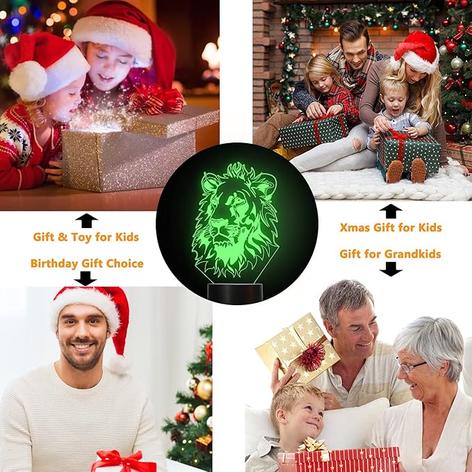 FULLOSUN Lion Night Light, King Lion Gift 3D Illusion Lamp for Kids Bedside Lamp with Remote Control 16 Color Changing Xmas Halloween Birthday Gift Cool Room Decor for Child Baby Boy