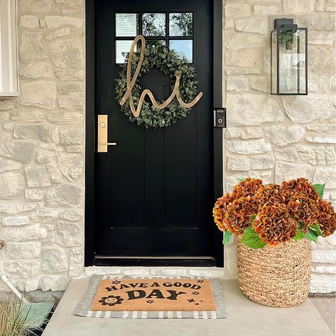 Fall Hydrangea Artificial Flowers, 4Pcs 21” Latex Real Touch Flowers, Faux Silk Flowers Fake Artificial Hydrangeas with Stems for Bouquet Table Centerpieces Halloween （Raw Umber Brown）