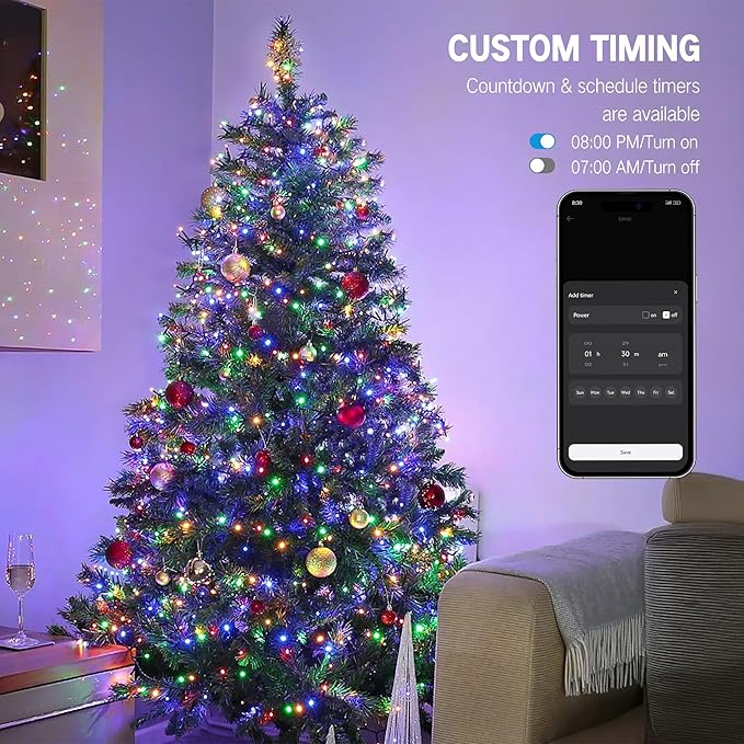 Brizled Smart Christmas Lights, 66FT 200 LED Color Changing Christmas String Lights App & Voice Control, Dimmable Cool White & Multicolor Xmas Tree Lights Music Sync for Indoor Outdoor Wedding Party